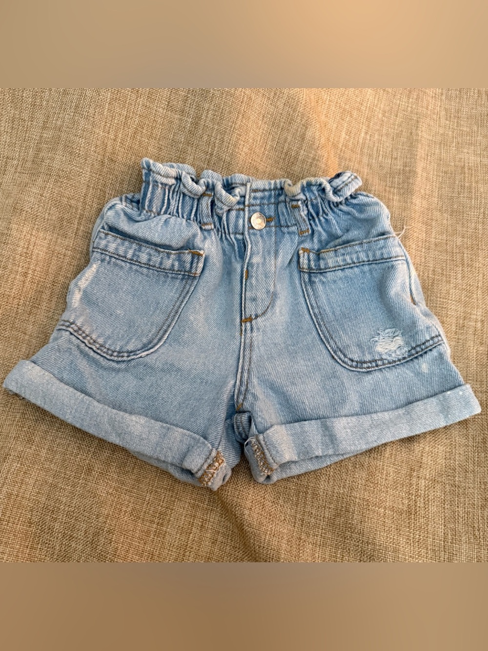 Light Blue Denim Paperbag Waist baby Shorts